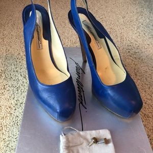 Blue Brian Atwood leather slingback pumps